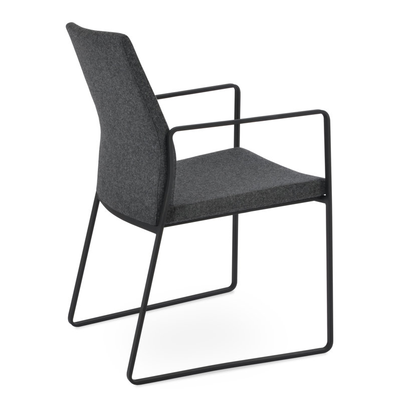 Chaise avec accoudoirs Pasha, Noir, Laine gris foncé