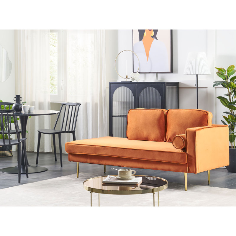 Dan Velvet Chaise Lounge, Right Hand Facing, Orange