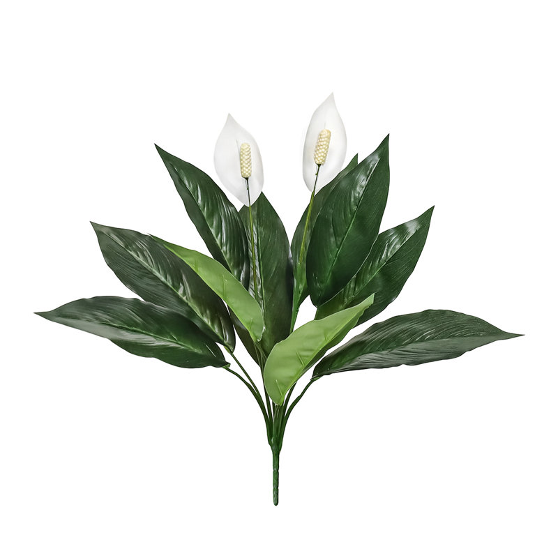 Real Touch White Artificial Peace Lily Spathiphyllum Leaf Stem Plant Greenery Foliage Bush