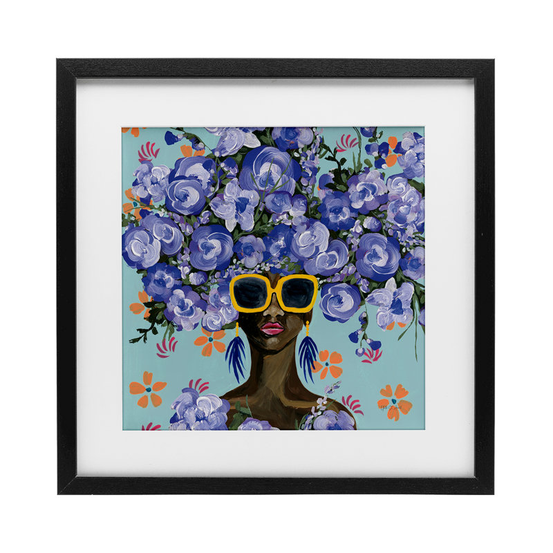 «Sunning In Blue Florals», reproduction encadrée sous verre, design par Yvette St. Amant, H 13 po x l 13 po