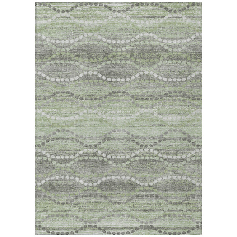 Machine Washable Indoor/Outdoor Xhevrie Green Rug, Rectangle 3' x 5'