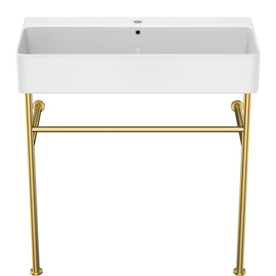 Console de lavabo 32 "avec trop-plein - Bassin en céramique blanche pour un entretien facile et un assemblage robuste des pieds
