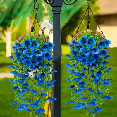 2 paquets de fleurs artificielles à suspendre pour l'extérieur, 29 po pour plantes suspendues artificielles à suspendre à l'extérieur Pansy fleurs fausses vignes en cascade pour porche, patio, balcon, pergola