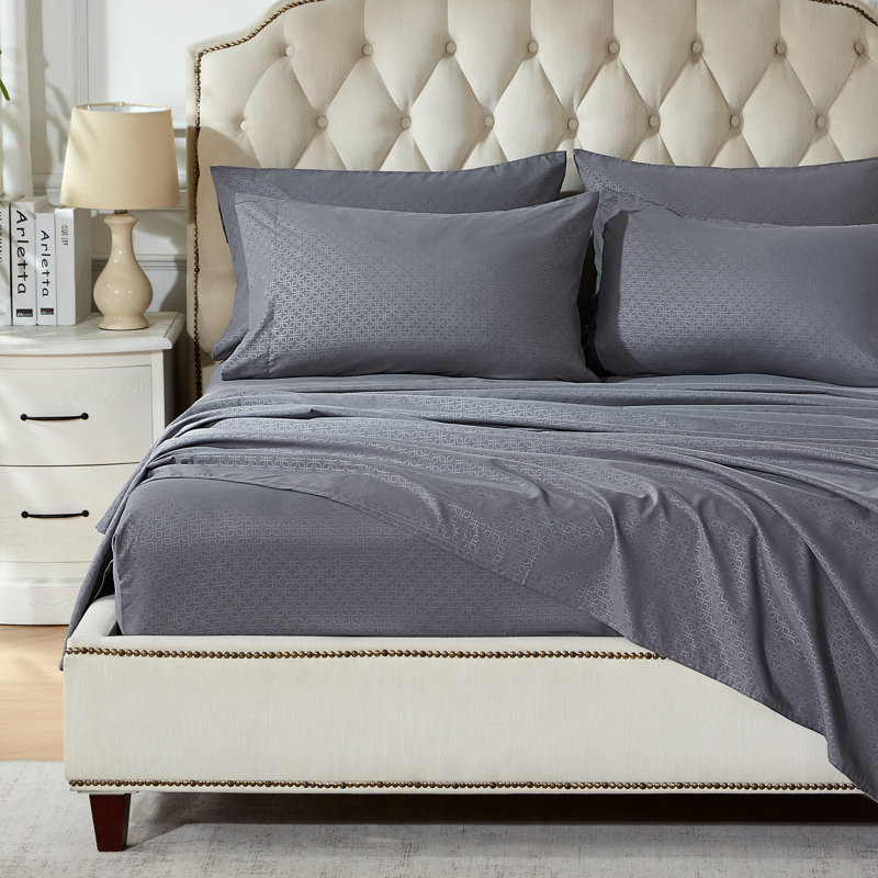 Geometric Embossed Sheet Set, Gray, Twin Sheet Set with 1 Pillowcase
