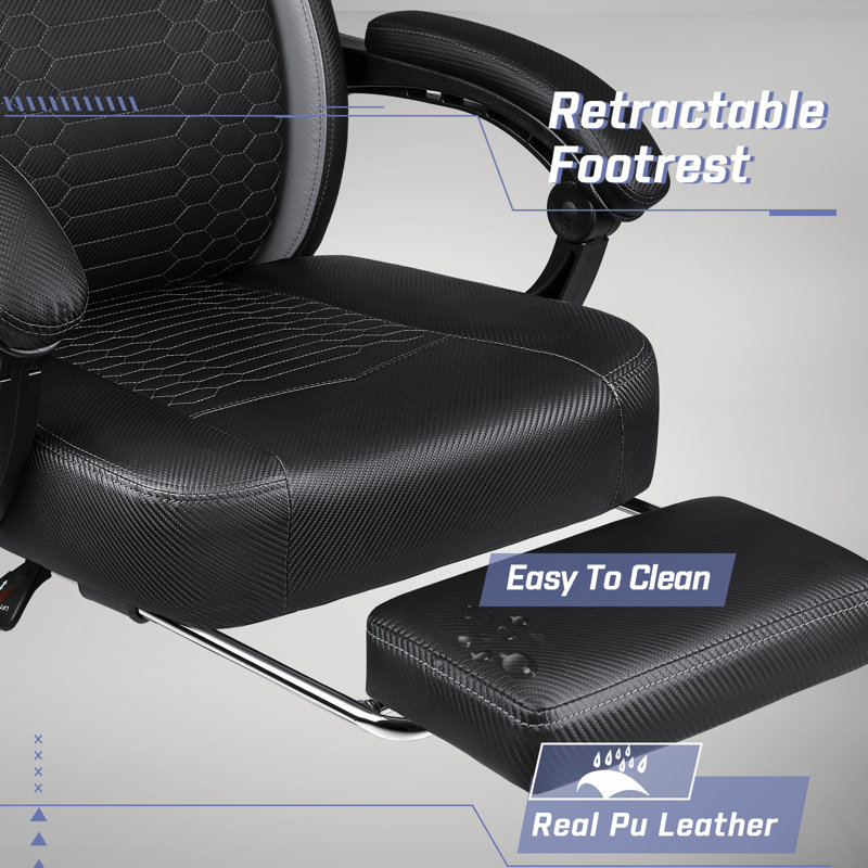 Fauteuil de jeu ergonomique avec repose-pieds et support lombaire Bossin, gris