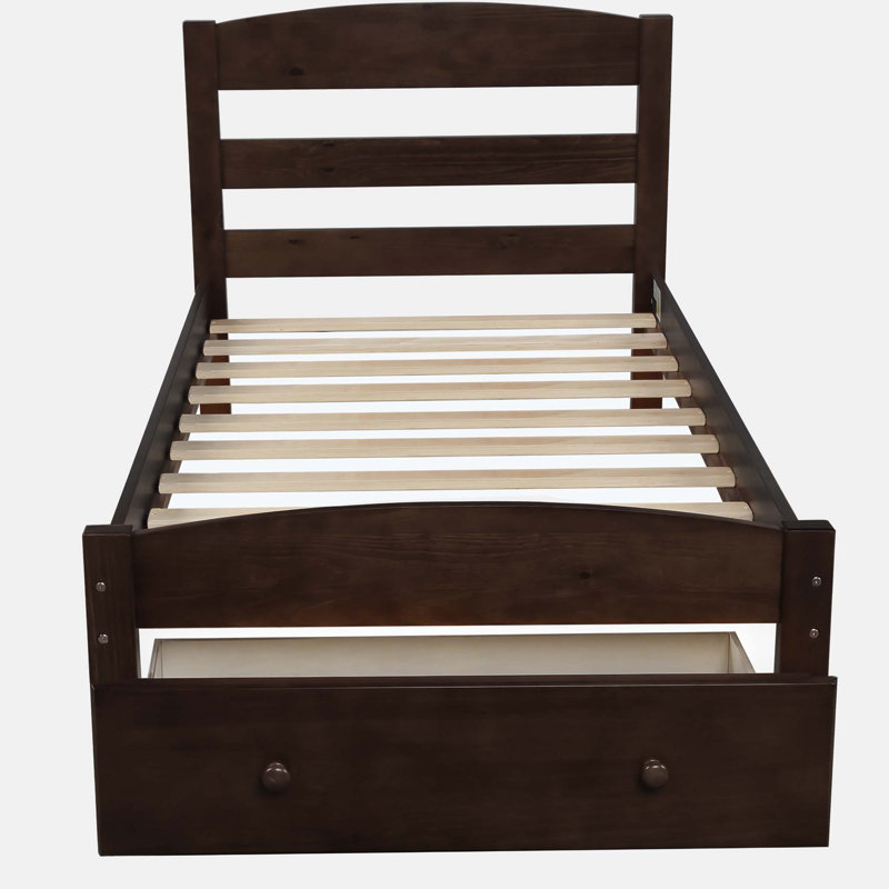 Lit plateforme simple avec rangement en bois massif Granita, Espresso