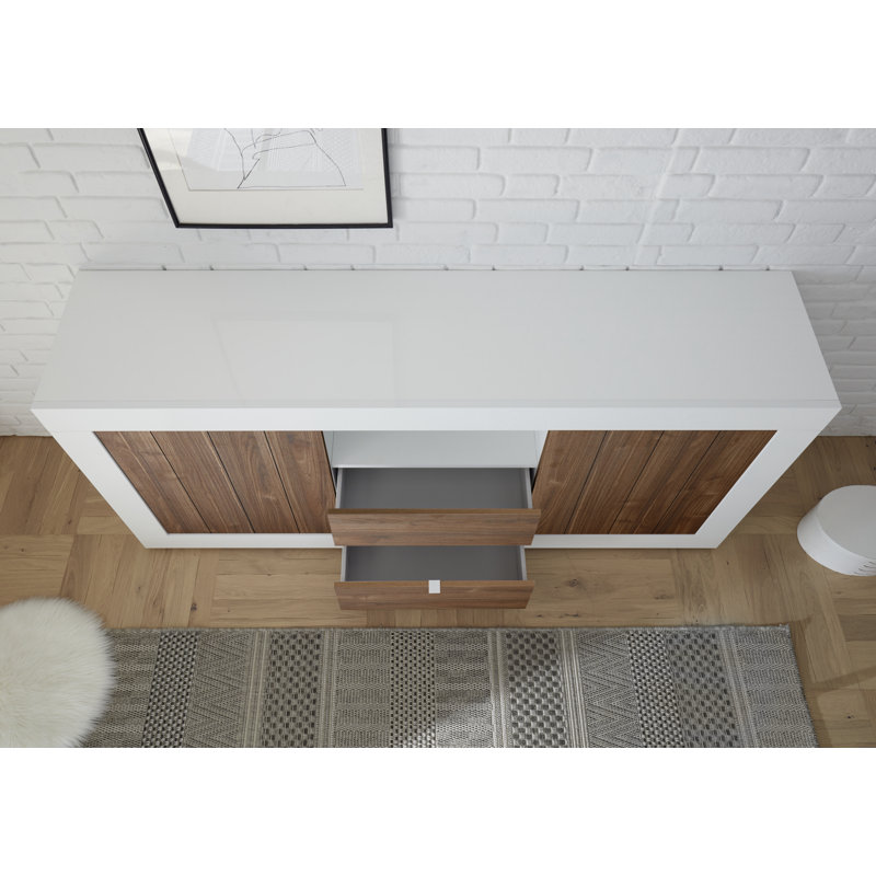 Hisey 184 Cm Wide 2 Drawer Sideboard, White/Walnut