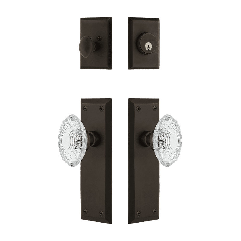 Nostalgic Warehouse New York Entry Set with Crystal Victorian Knob, Oil-Rubbed Bronze, 2.75