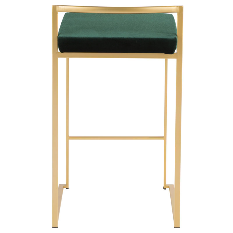Derik Stackable Counter & Bar Stool with Velvet Cushion, Green/Gold, Counter Stool (26" Seat Height)