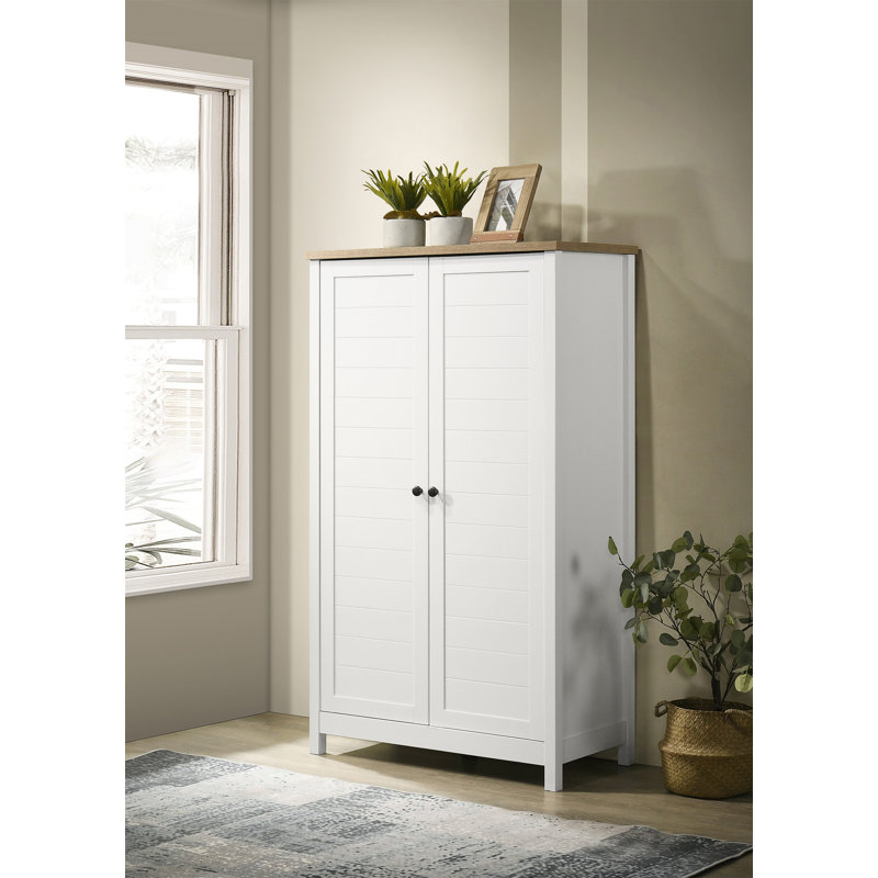 Armoire de rangement Claire avec finition en chêne et panneau à lattes encadrées
