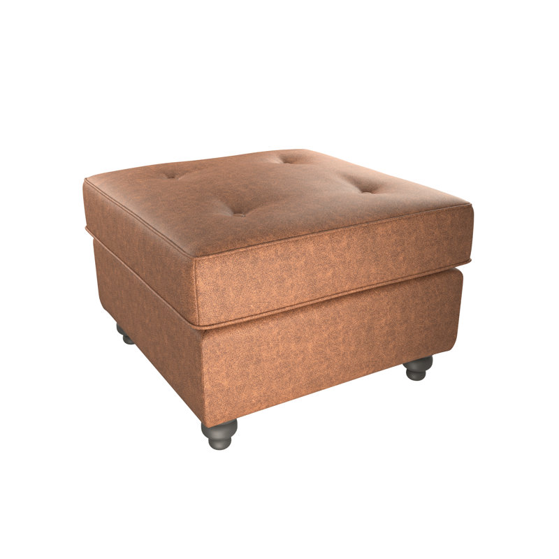 Bodnar Faux Leather Tufted Square Footstool, Brown