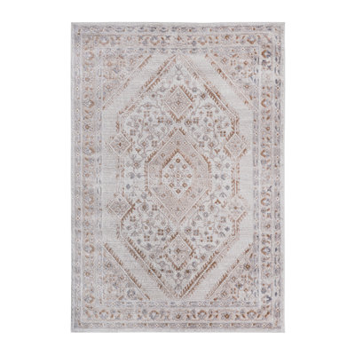 Cream/Ivory Bordered Non-Shedding Area Rug - Stylish & Stain Resistant For Living Room, Bedroom, Dining, Or Home Office