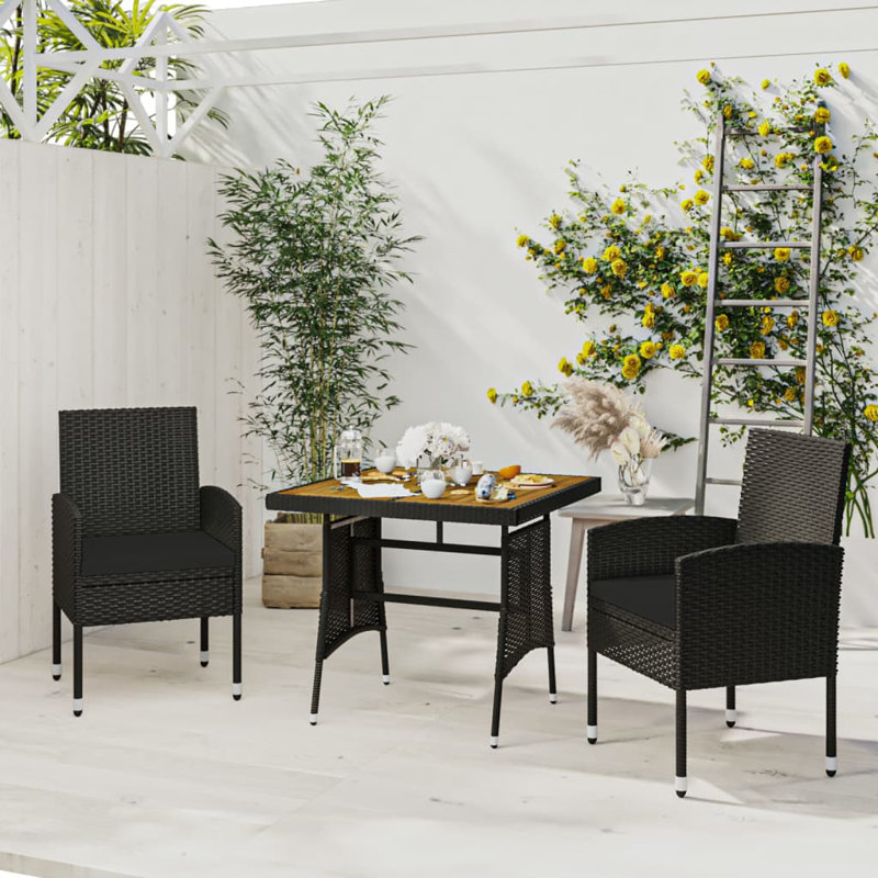 Hezkiah Square 2 - Person Bistro Set, Black, Black