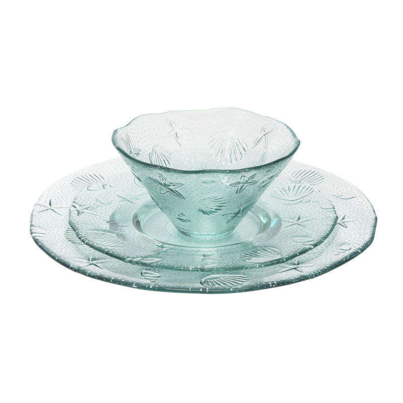 French Home Recycled Glass, 12-Piece Coastal Dinnerware Set, Service for 4