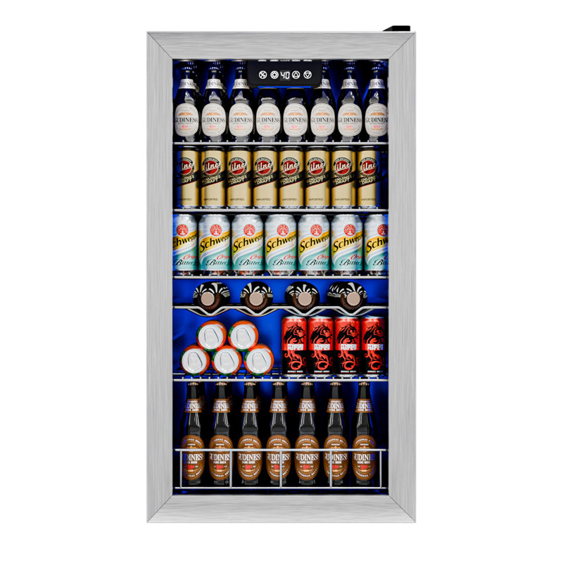 IUDommy 17.8'' W 150 Cans 2.4 Cubic Feet Freestanding/Built-In Wine & Beverage Refrigerator With Glass Door, Silver, Silver