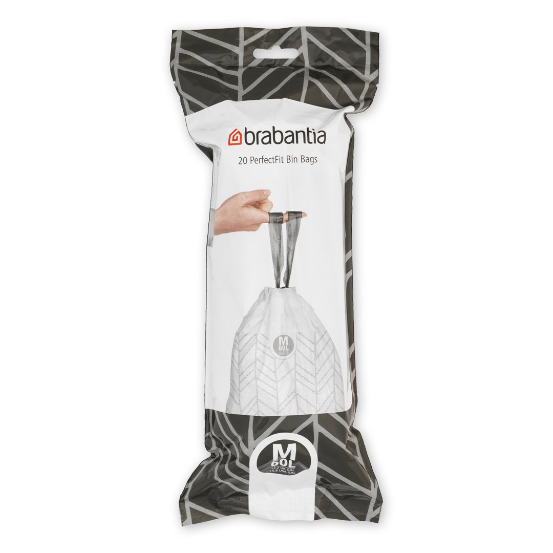 Brabantia PerfectFit Trash Bags, Code M, 16 Gallon (60L), 120 Trash Bags   (Set of 120) Brabantia