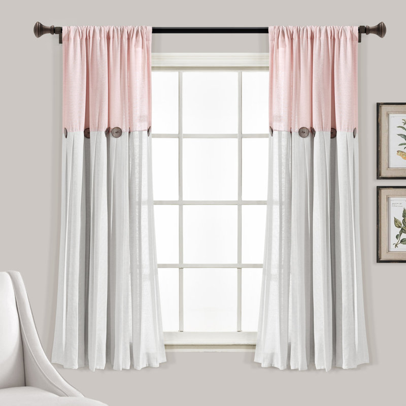 Semi Sheer Curtain Single Panel, Blush/White
