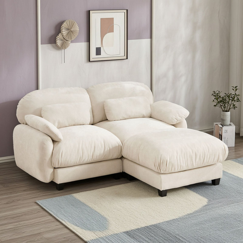 Canapé modulable deux places avec pouf amovible, Beige