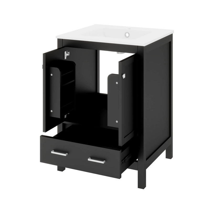 Meuble-lavabo 24 po avec lavabo, armoire de rangement avec 2 portes et un tiroir, Noir
