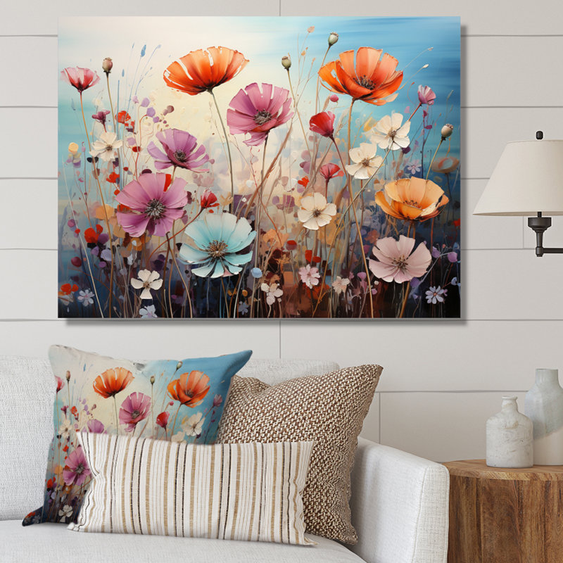 Symphonie florale sauvage, pointillisme, Toile tendue, H 12 po x l 20 po x P 1 po