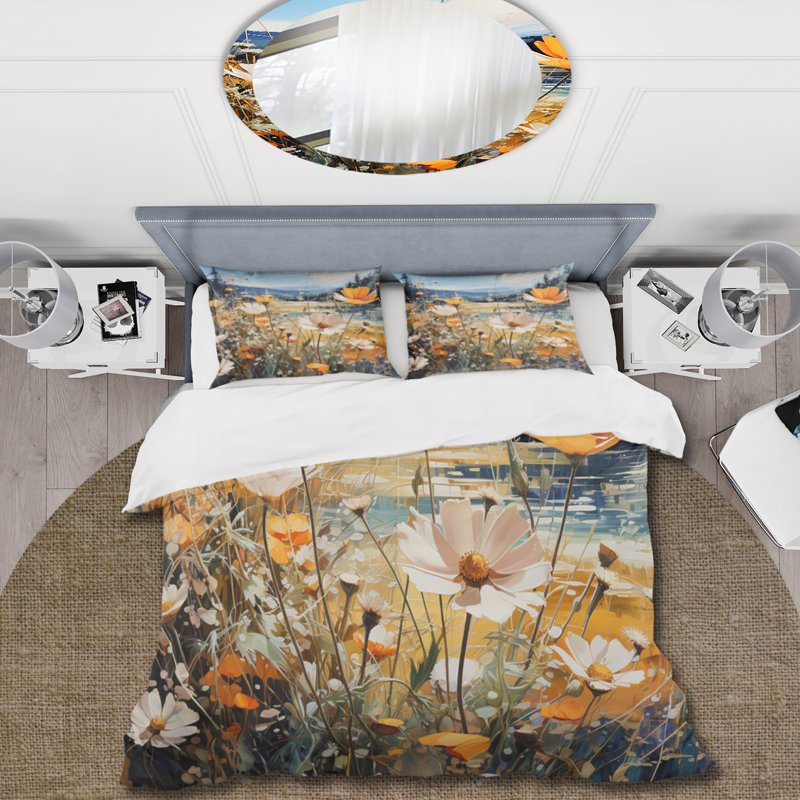 Sunny Meadows - Abstract Landscapes Duvet Cover Set - Microfiber Polyester, Queen Duvet Cover + 2 Standard Shams
