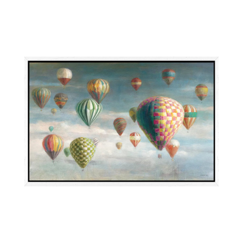 Hot Air Balloons With Pink Crop by Danhui Nai - Painting on Canvas, 152.5 cm H x 101.5 cm W, White Framed Canvas
