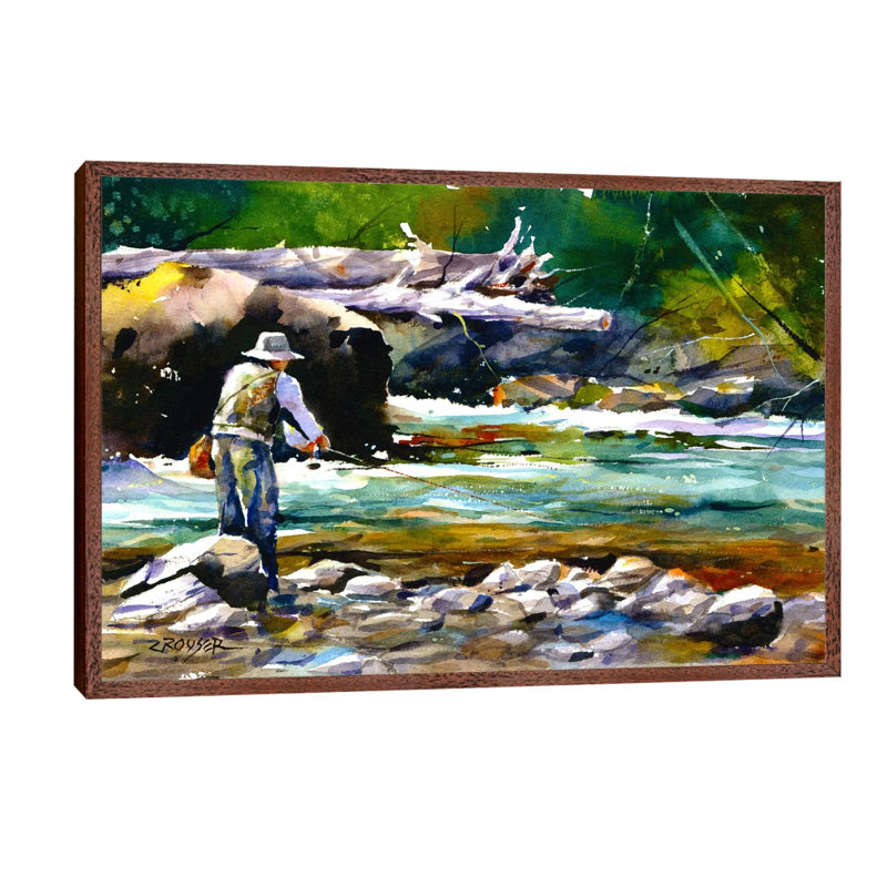 Fishing by Dean Crouser - Floater Frame Painting on Canvas, Brown