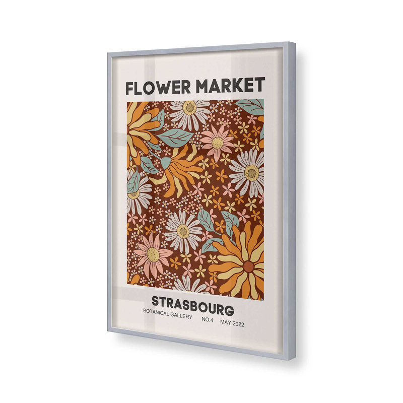 Impression rétro du marché aux fleurs de Strasbourg, H 17,25 po x l 13,25 po, Cadre photo argenté
