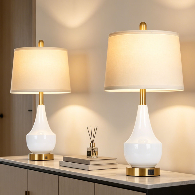 Lampes de chevet 24 po en céramique blanche avec ports USB doubles et ampoules à DEL