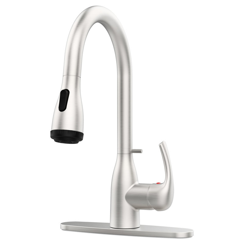 Stainless Steel Kitchen Faucet, Brushed Nickel Finish, Pull Down With 4 Modes, Locking Buckle, Scratch Rustproof, For Rv Bar Sinks, 1.8Gpm Flow Rate, 360 Rotatable Nozzle, Easy Setup Technique