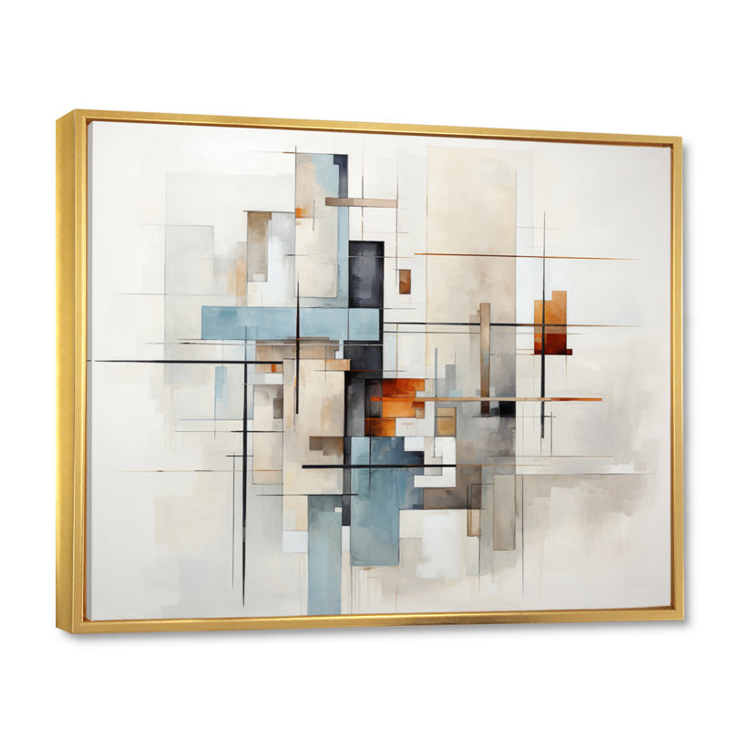 «Beige bleu sarcelle» - Reproduction sur toile, H 34 po x l 44 po x P 1,5 po, Cadre flottant doré