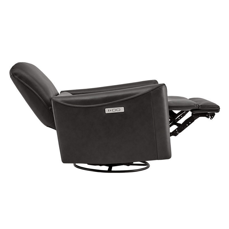 Fauteuil inclinable électrique pivotant en cuir véritable 33 po., Impression sur fond en cuir fleur gris foncé