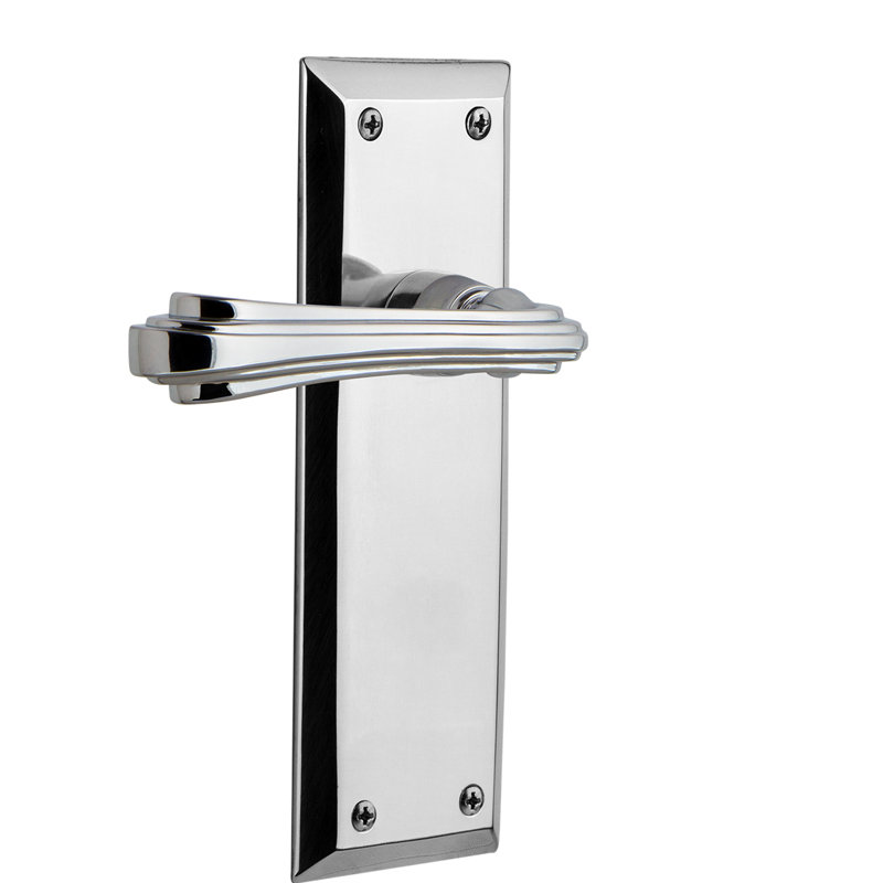 New York Plate Passage (Hall & Closet) with Fleur Lever, 2.75", Bright Chrome