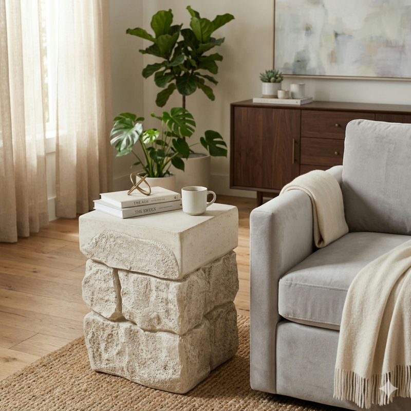 Table d'appoint Arvida, L 14,57 po x P 14,57 po x H 20,08 po, Beige