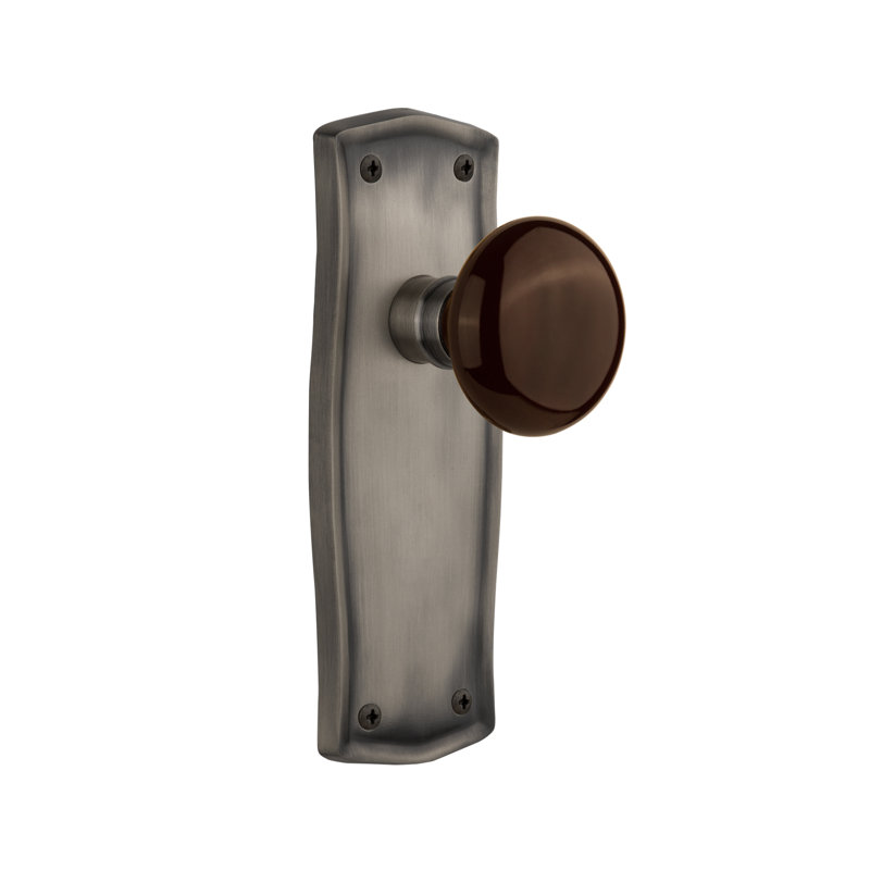 Prairie Plate with Brown Porcelain Door Knob, Antique Pewter