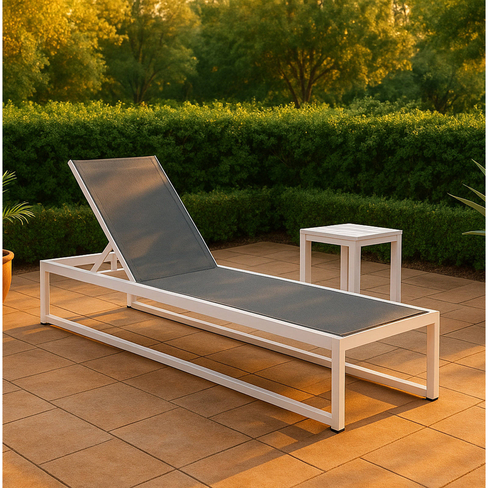 79" Long Reclining Single Chaise with Cushions, Gray, White