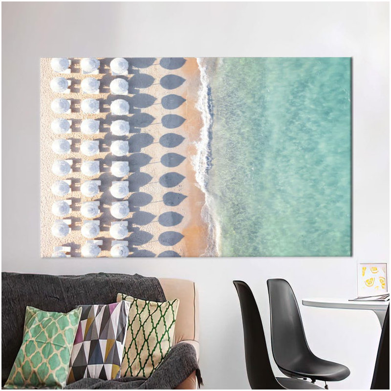 Coastal Landscape Canvas Art Featuring Beach Scene with Umbrellas - Ideal Wall Decor Gift, Wrapped Canvas, 40 cm H x 60 cm W