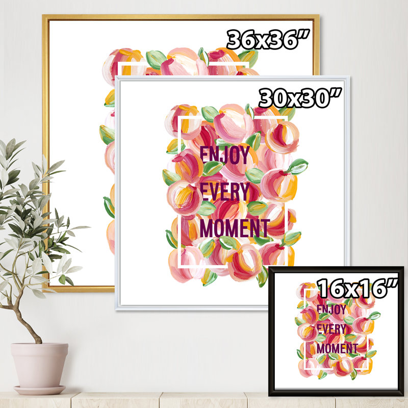 Enjoy Every Moment - Art textuel sur toile, H 36 po x l 36 po x 1,5 po, Cadre flottant doré