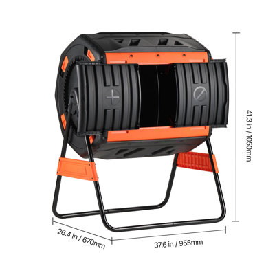 Gobelet à compost, composteur culbuteur extérieur à double chambre de 53 gallons avec 2 portes coulissantes et système d'aération, grand bac de compostage rotatif pour l'extérieur, le jardin, la cuisine et les déchets de jardin