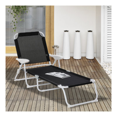 Chaise longue pliante, chaise de bronzage d'extérieur, dossier inclinable à 4 positions, accoudoirs, structure en métal et tissu en filet pour la plage, la cour, le patio,