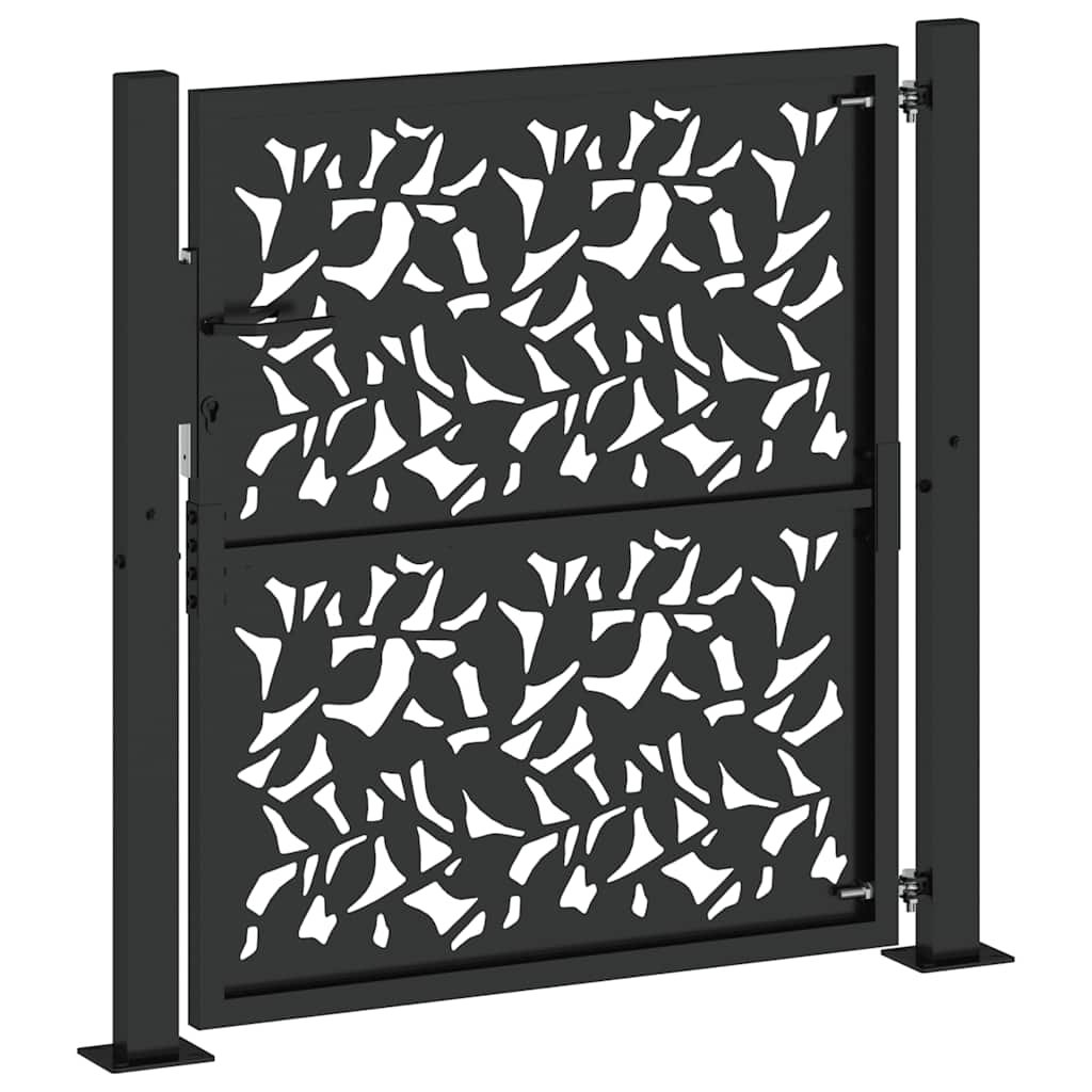 vidaXL Garden Gate Black 100x100 cm Steel Leaf Design - Image 2