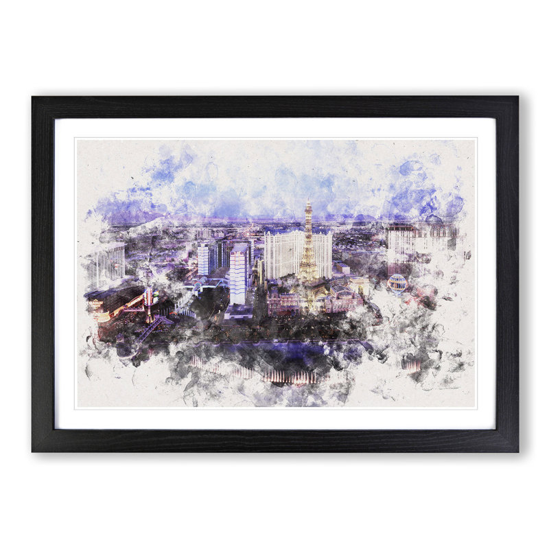 The Las Vegas Strip & Skyline in Nevada Watercolour - Picture Frame Graphic Art Print on MDF, 62cm H x 87cm W x 2cm D