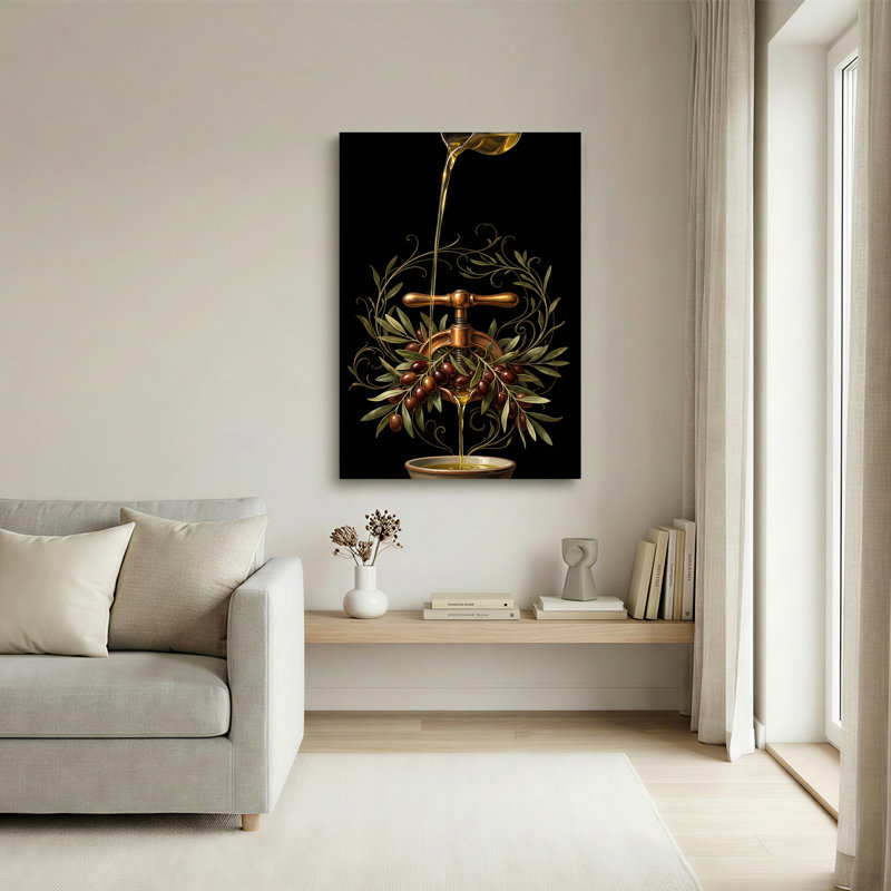 Art sur toile, huile d'olive dorée, H 36 po x l 24 po