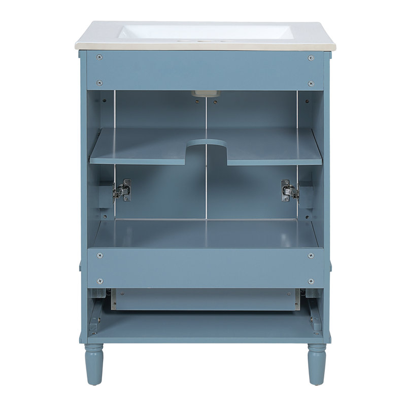 Meuble-lavabo de salle de bain avec motif orné et charnières à fermeture en douceur, Indigo Blue