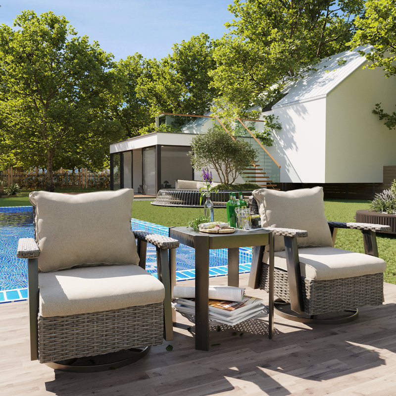 Phebee Wicker - Person Patio Conversation Set with Cushions, Beige