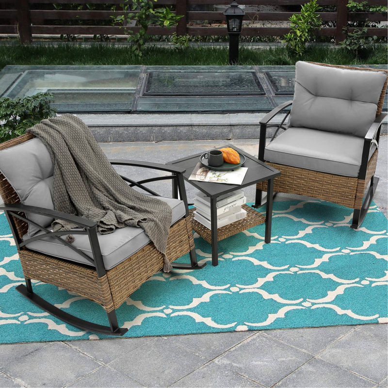 Chaise berçante grise pour l'extérieur avec construction, chaises mobiles pour le jardin et le patio, Gris