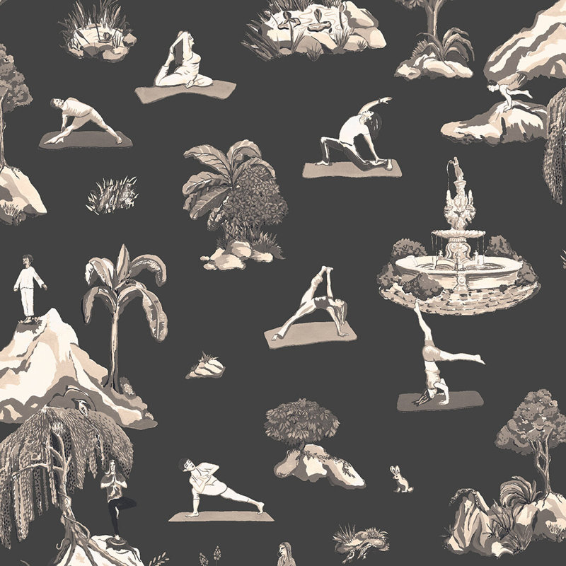 Forest Yoga, Sepia on Charcoal, Paper