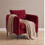 Fauteuil d'appoint en velours de style Mid-Century avec coussins, pieds rouges en métal pour salon, chambre à coucher et bureau