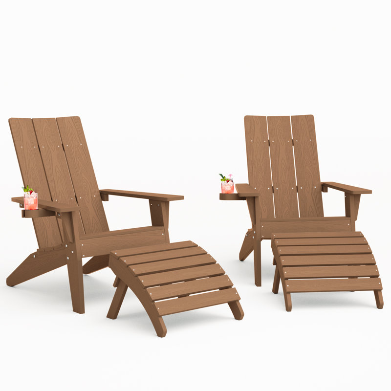 Chaise Adirondack d'extérieur en plastique avec repose-pieds, Teak