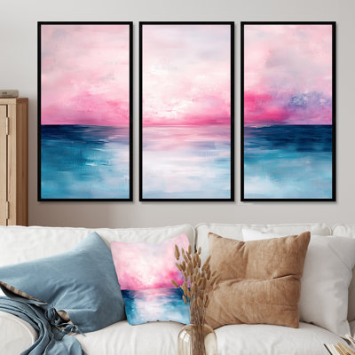 Auroral Coastal Glow In Minimalist Horizon I - ensemble d'impression d'art mural côtier